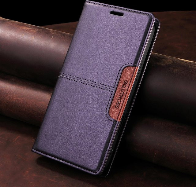 Magnetische Lederhülle WHOP-A1 Business Flip Wallet mit Kartenfach für iPhone 16 15 14 13 12 11 Pro Max Plus SE in Violett - Bild 1