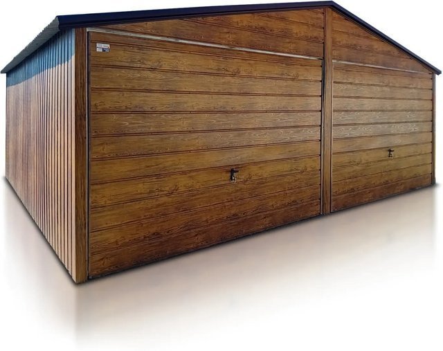 Liderstal Doppelgarage Premium aus Trapezprofilblech in Holzoptik Dunkelbraun mit Schwingtor und Satteldach B/T/H: 600 x 500 x 280 cm - Bild 1