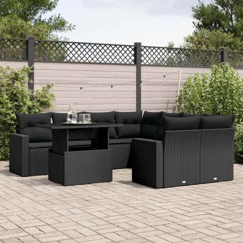 9-tlg. moderne Garten-Sofagarnitur aus Poly-Rattan mit Kissen in Schwarz von vidaxl - Bild 1