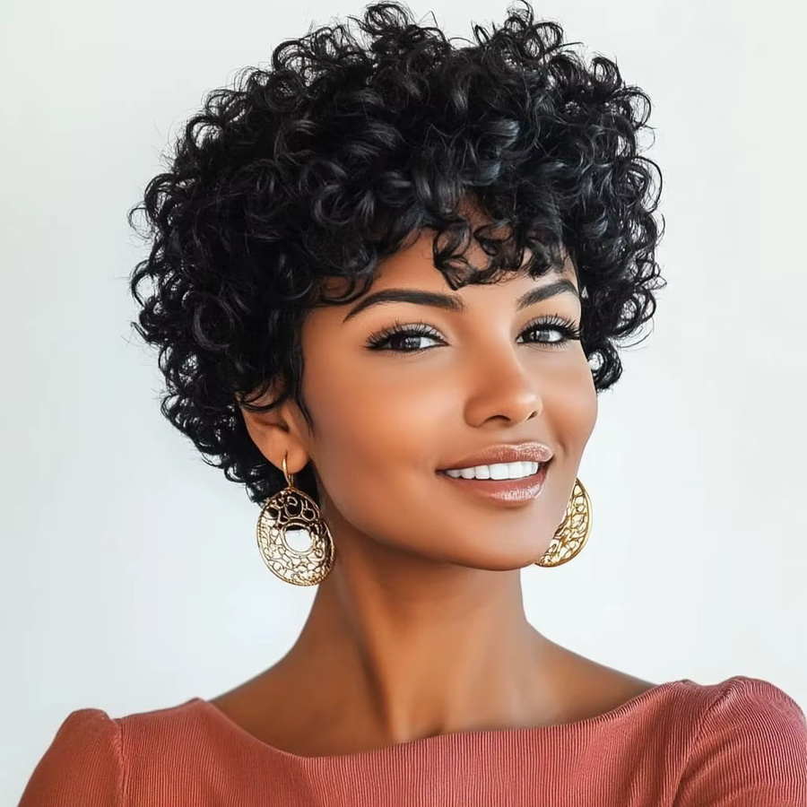 OYM HAIR Pixie-Perücke mit Pony, kurze Echthaar-Perücke, Schwarz - Bild 4