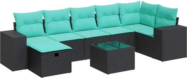 vidaXL 8-tlg Garten-Sofagarnitur in L-Form aus schwarzem Poly-Rattan mit Kissen und pulverbeschichtetem Stahlgestell - Bild 1