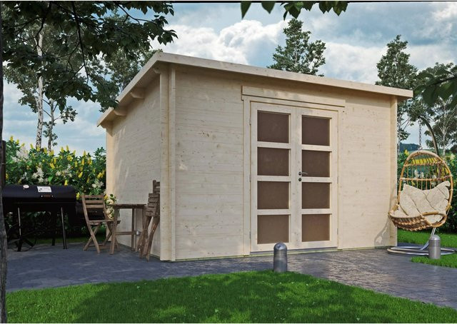 Fjordholz Gartenhaus Modell Max 44 G aus Vollholz mit Tür und Schloss, Farblos Imprägniert - Bild 1