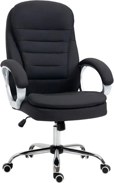 Vinsetto Bürostuhl 921-170BK in Schwarz mit Leinen-Bezug, 360° Drehsitz, Wippfunktion und Armlehnen, B/T/H: 52 x 64 x 111 cm - Bild 1