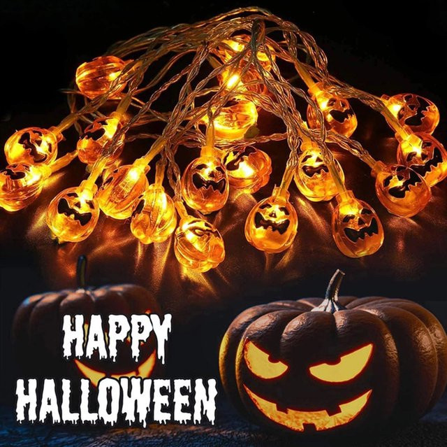Peach Forest LED Halloween Kürbis Lichterkette in Orange mit warmweißem Licht, wasserdichte dekorative Hängelampe für Indoor und Outdoor - Bild 1