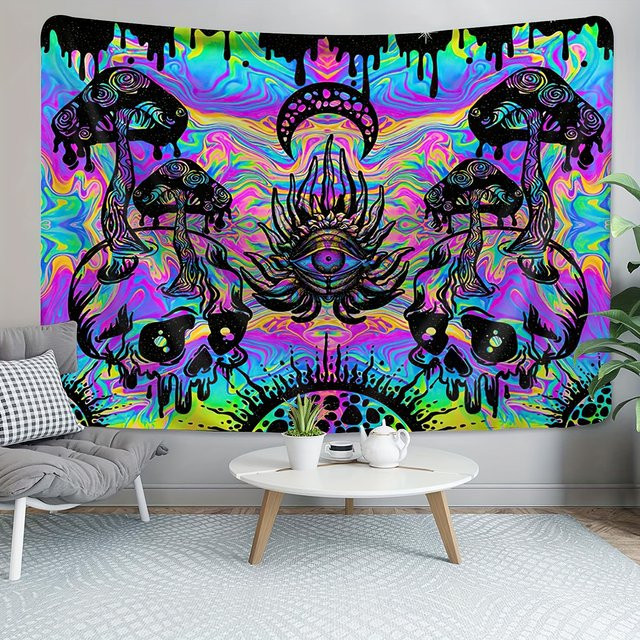 VIKAMA Psychedelischer Wandteppich Allwissiges Auge Abstract Design in Multicolour, B/H: 60 x 40 cm - Bild 1
