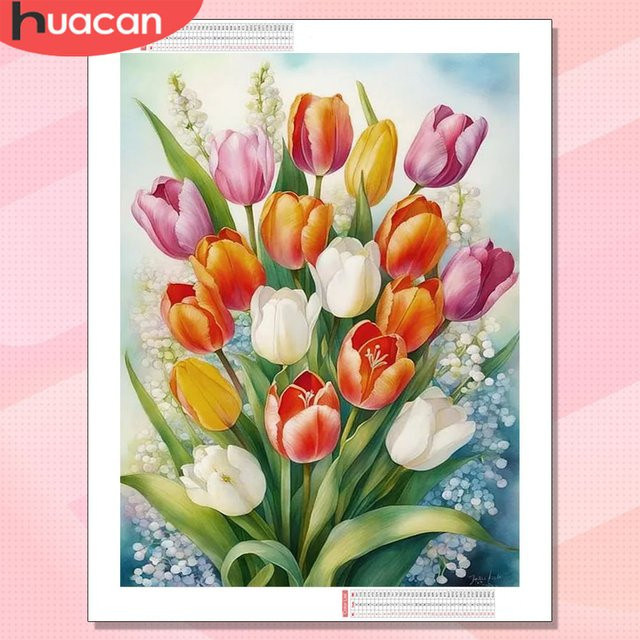 HUACAN DIY Diamant-Malerei Set Blumen-Mosaik mit runden Strass-Steinen in Multicolour, Breite: 30 cm, Höhe: 20 cm - Bild 1
