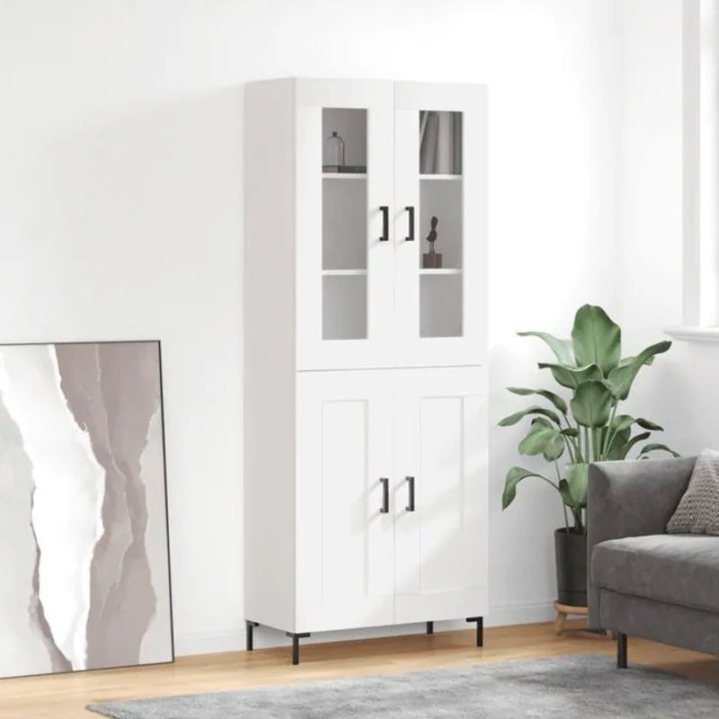 Vidaxl Vitrinenschrank Modern, Weiß, B: 69,5 cm, T: 34 cm, H: 180 cm - Bild 1