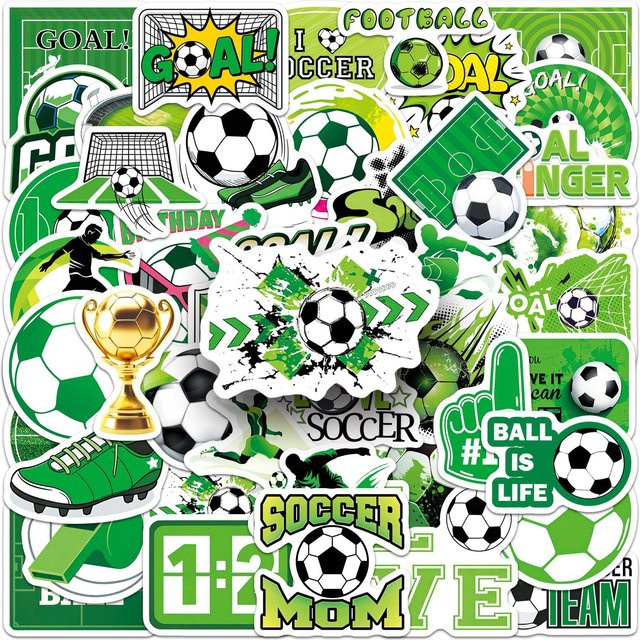 50 Stück Fußball Aufkleber Wasserdichte Sport-Tagessticker in Multicolour für Wasserflaschen, Gepäck und Laptop - Bild 1