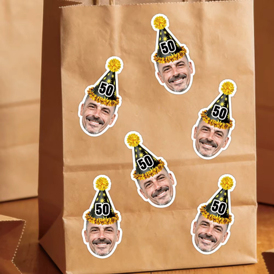 20 Stück personalisierte Cyuan Geburtstag Aufkleber mit individuellem Gesichtsfoto und Altersnummer, bunte Partydekoration aus Papier - Bild 2