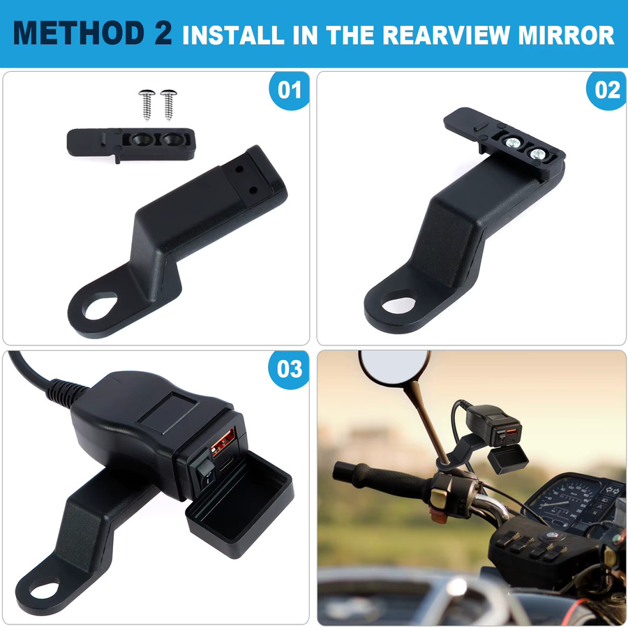 Wasserdichtes Motorrad-USB-Ladegerät mit SAE-Anschluss, Doppel-USB-Typ C PD und Quick Charge 3.0, Schwarz - Bild 6