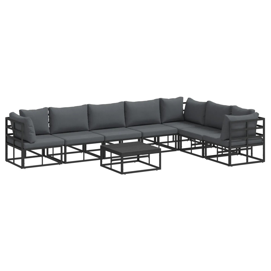 vidaXL 8-teiliges Garten-Sofa-Set in Schwarz aus pulverbeschichtetem Aluminium mit UV-beständigen Polsterkissen - Bild 2