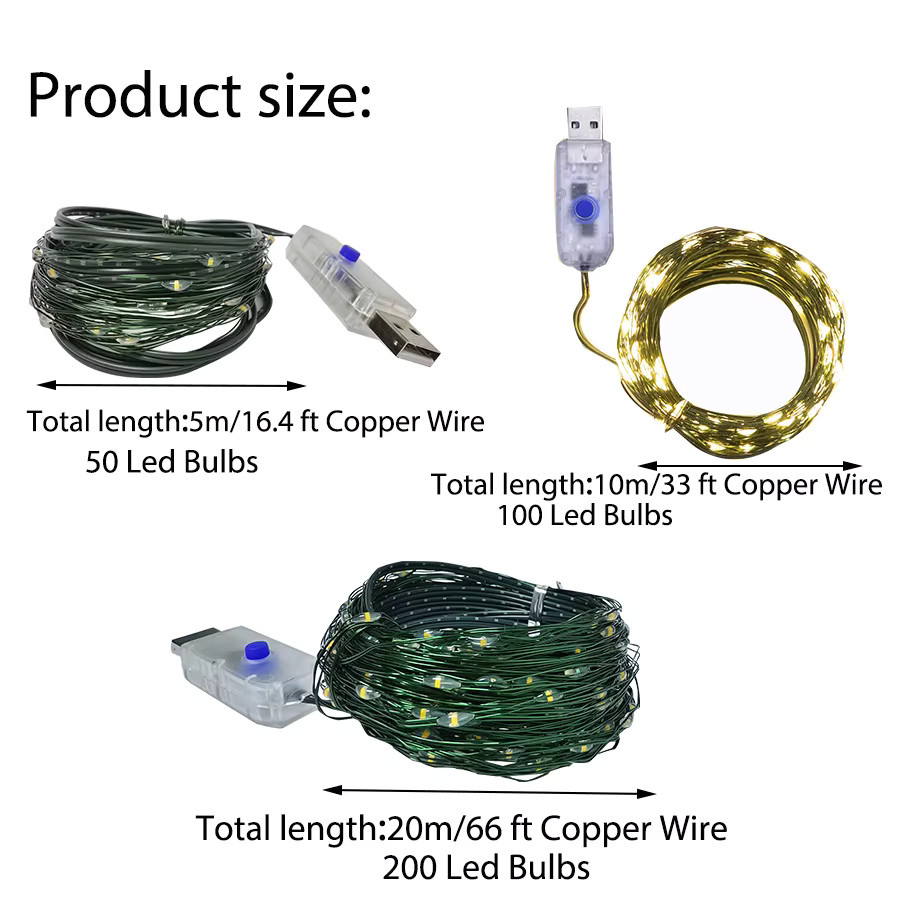 Merryle USB LED Lichterkette aus grünem Kupferdraht für Weihnachten, Hochzeit und Party - Bild 3