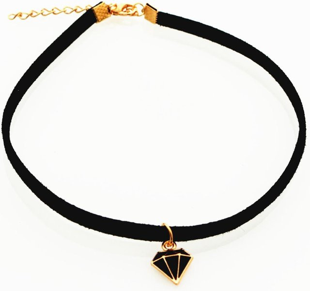 Halskette Choker, Leder, Samt, Schwarz, Beige, Damen - Bild 1