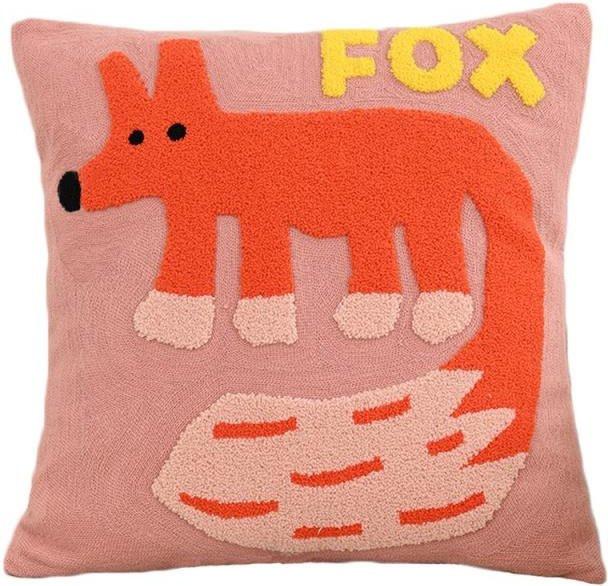 JMG Clothing Kissenbezug mit nordischer Cartoon-Tier-Stickerei aus Baumwoll-Canvas in Rot, B/T: 45 x 45 cm - Bild 1