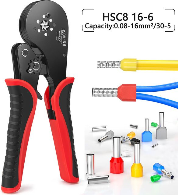 CLAMPLUS Crimpzange HSC8 16–6 für Aderendhülsen und Mini-Rohrklemmen, 0,08–16 mm2/30–5 AWG - Bild 1