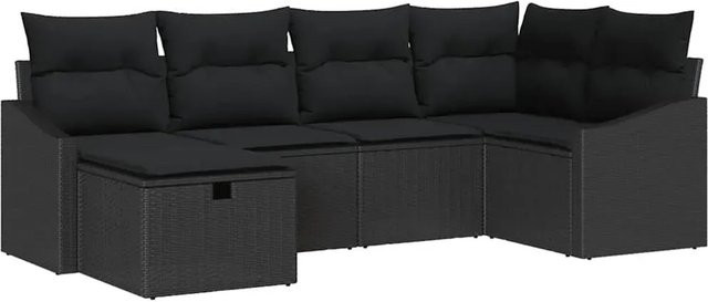 vidaXL Garten-Sofa-Set 6-teilig in Schwarz mit Kissen und integriertem Stauraum aus Polyrattan und pulverbeschichtetem Stahl - Bild 1