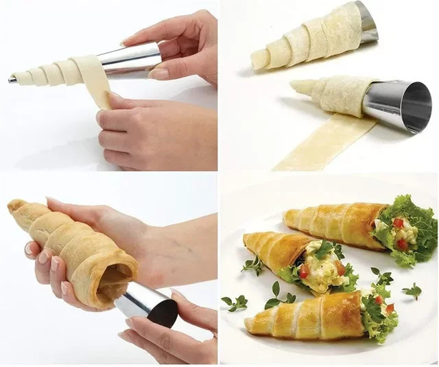 5er Set konische Backformen aus Edelstahl für Croissants und Creme Horns in Silber - Bild 1