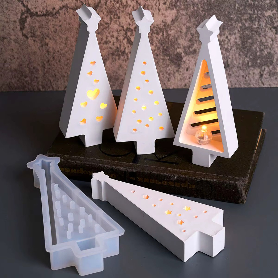 UDOCOOL Silikonform für Weihnachtsbaum-Ornamente zur DIY-Herstellung von Kerzenhaltern aus Beton, Gips oder Harz in Weiß - Bild 4