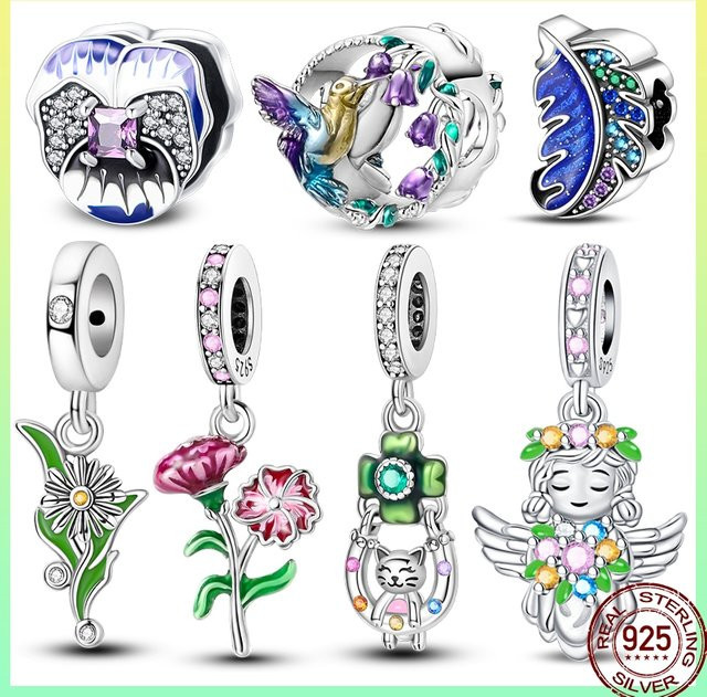 Armband 925 Silber, Perlen, Blumen, Blätter, Vögel, Motorrad - Bild 1