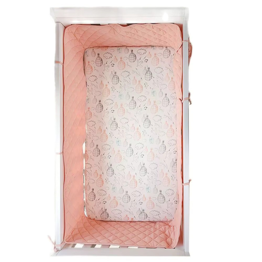 HOUSBAY Babybett-Stoßstange aus weicher Baumwoll-Gaze, kariertes Wiegenkissen in Beige oder Pink - Bild 2