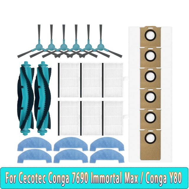 OSSIEAO Ersatzteil-Set für Cecotec Conga 7690 Immortal Max und Conga Y80 in Multicolor mit Hauptbürste, Seitenbürste, HEPA-Filter, Wischtuch und Staubbeutel - Bild 1