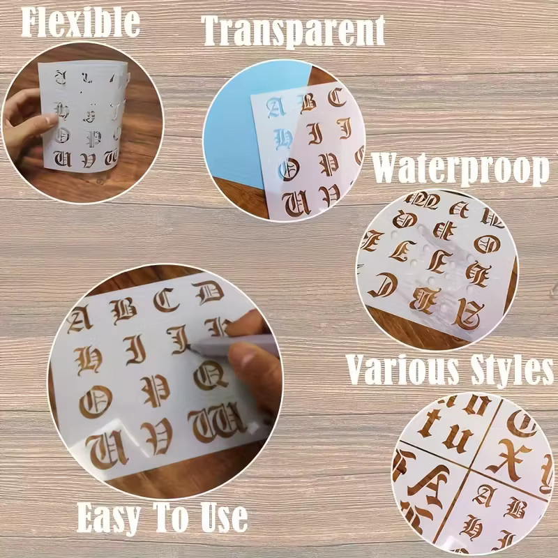 6er-Pack Gothic-Kalligraphie-Schablonen aus Kunststoff in Weiß für DIY-Malerei und Scrapbooking mit alten englischen Buchstaben und Zahlen - Bild 4