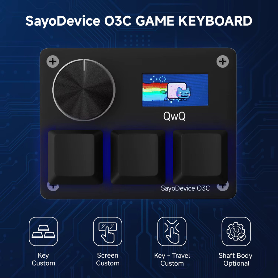 SayoDevice O3C Magnetische Hall-Effekt Tastatur mit Drehknopf und Bildschirm in Rosa - Bild 1