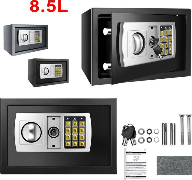 Schwarzer digitaler Codesafe mit 8,5 l Volumen und 2 mechanischen Schlüsseln für Zuhause, Büro oder Hotel, B/T/H: 31,0 x 19,5 x 19,5 cm - Bild 1