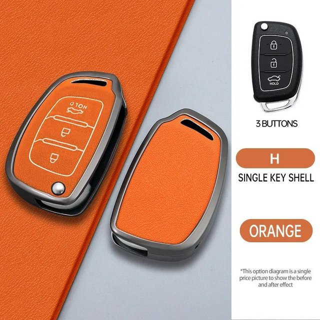 Schlüsselhülle für Hyundai in Orange, passend für ix35, i30, i20, Tucson, Sonata, Fe, Creta, ix25, ix45, i10, i40, Verna, Solaris, Mistra, Elantra und Accent (3/4 Tasten) - Bild 1