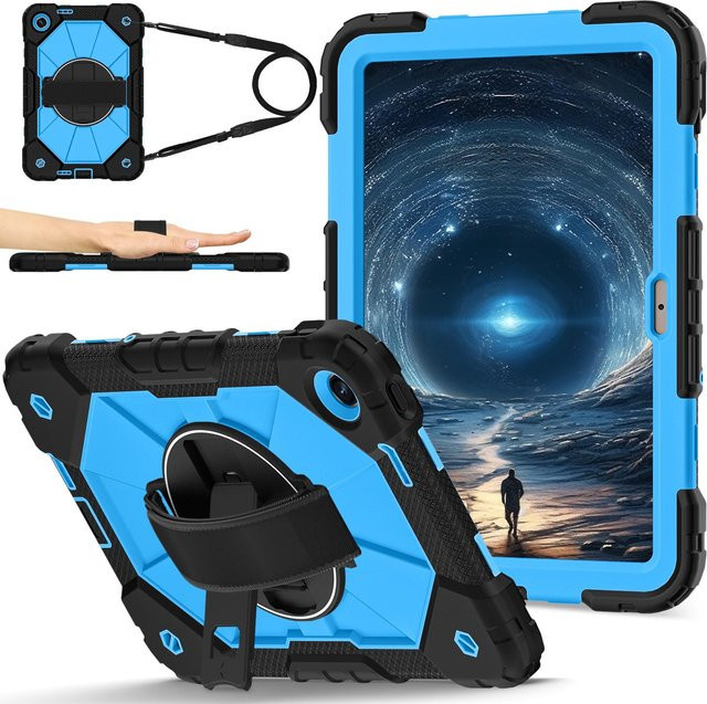Stoßfeste Xiaomi Redmi Pad 2 Tablet-Hülle mit 360 Grad Drehständer, Hand- und Schultergurt in Blau - Bild 1