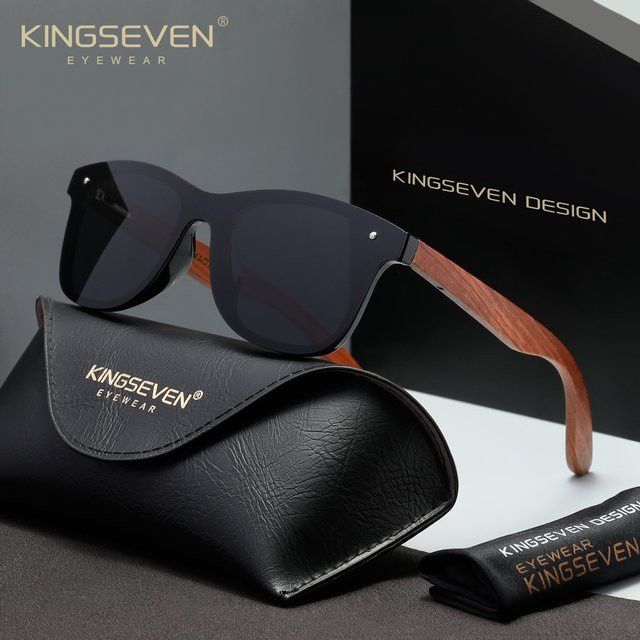 KINGSEVEN Sonnenbrille, Holz, randlos, quadratisch, polarisiert, Unisex - Bild 1