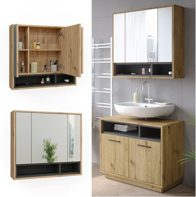 Vicco Badspiegelschrank Beatrice modern in Eiche und Anthrazit, B: 80 cm, H: 72 cm, T: 20 cm - Bild 1