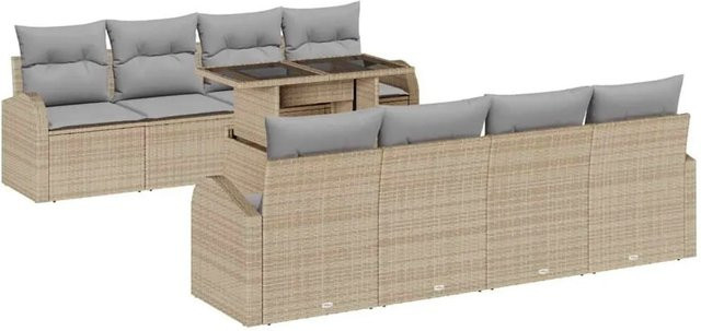 vidaXL Gartensofa-Set aus Polyrattan in L-Form mit Kissen und integriertem Stauraum, Beige - Bild 1
