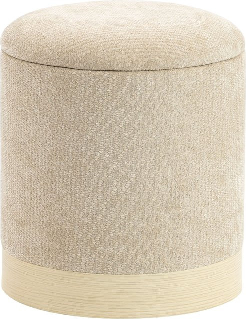 HOMCOM Aufbewahrungs-Pouf runder Chenille-Hocker mit Metallbasis in Holzoptik, beige, Durchmesser: 38 cm, Höhe: 45 cm - Bild 1