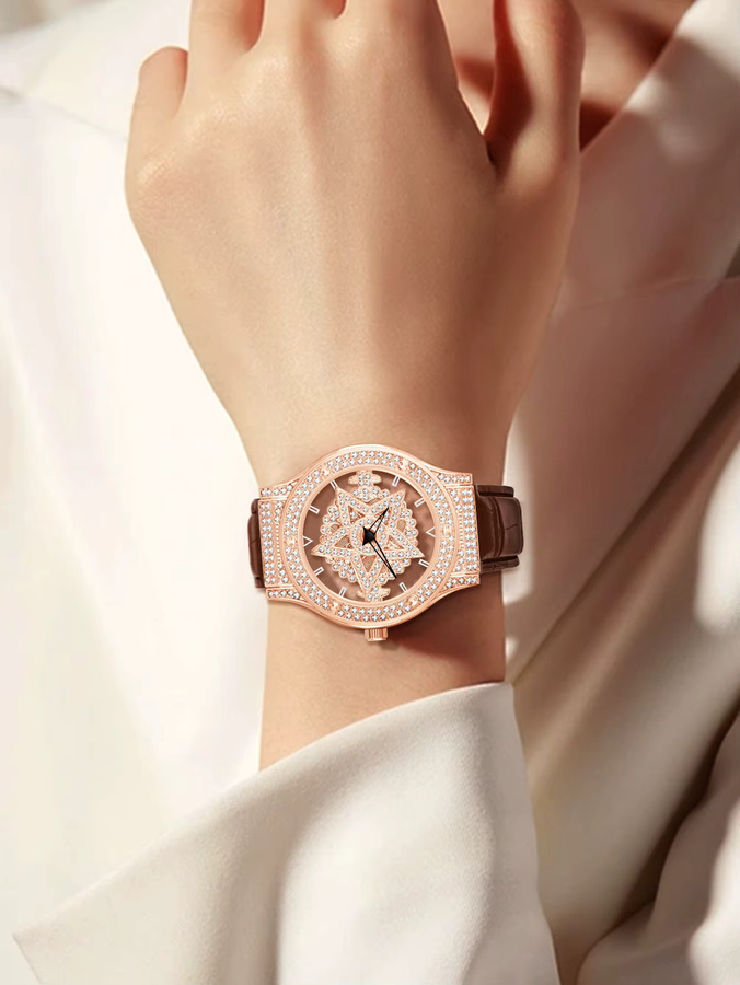 TOMI Armbanduhr Quarz, Doppelarmband, Roségold, Leder, Herren, Datum - Bild 2