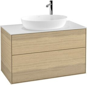 V&B Finion Waschtischunterschrank mit Wandbeleuchtung in Oak Veneer, Breite: 100 cm, Tiefe: 50,1 cm - Bild 1