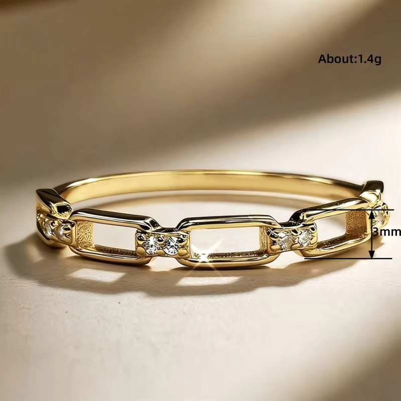 Huitan Ring im Kettendesign, Zirkonia, Gold, Damen - Bild 1