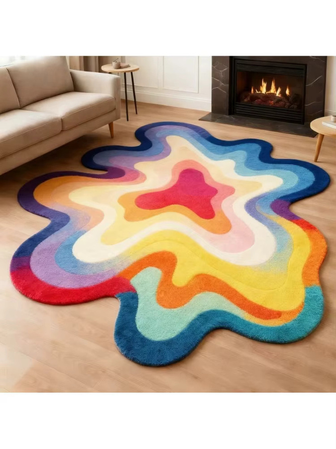 VIKAMA Abstrakter Plüschteppich in unregelmäßiger Form, Mehrfarbig, Modernes Design für Wohnzimmer und Schlafzimmer - Bild 2