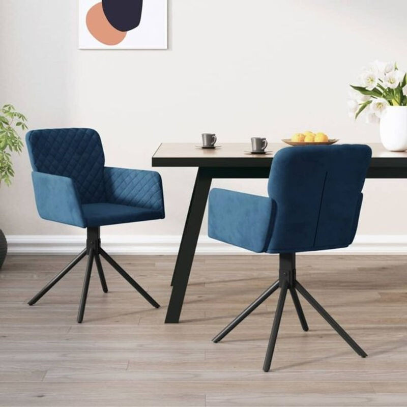 Vidaxl Esszimmerstühle 2er Set aus blauem Samt mit Metallgestell und Armlehnen im modernen Design - Bild 1