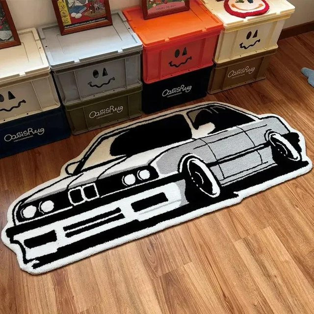 VIKAMA Rennauto-Teppich in Weiß, weicher Bodenläufer für Kinderzimmer und Schlafzimmer, B/L: 40 x 100 cm - Bild 1
