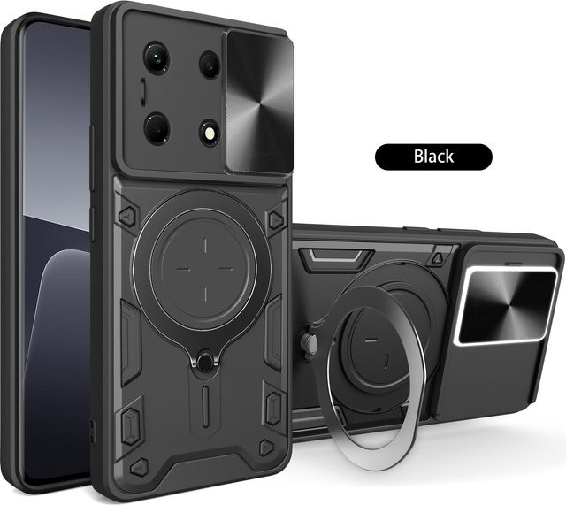 Robuste Panzerhülle für Infinix Note30 VIP mit magnetischer Halterung und Schiebe-Kameraschutz-Abdeckung in Schwarz oder Silber - Bild 1