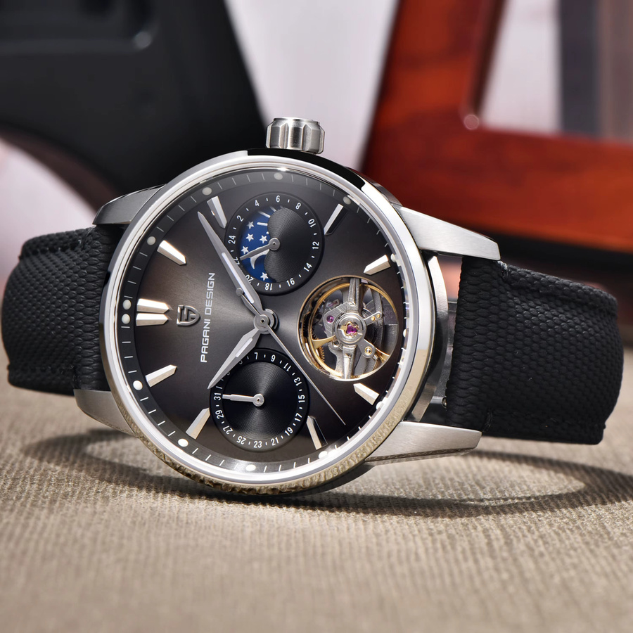 PAGANI DESIGN Armbanduhr, Automatik, Edelstahl, lila, Mondphase, 41 mm, Herren - Bild 4