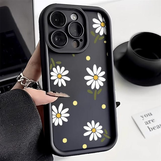 TUNEDEE Silikon Handyhülle mit Gänseblümchen-Design für iPhone 11 bis iPhone 15 Pro Max, stoßfest und weich, Farbe: Grau - Bild 1