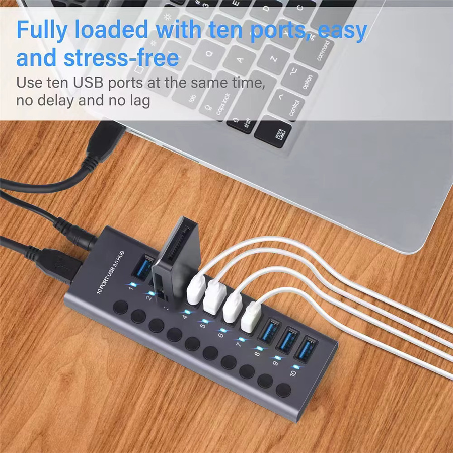 MZX USB 3.0 A Hub Aluminium Multi-Hub Splitter Konzentrator Erweiterungs-Dock für PC und Laptop in Grau - Bild 3
