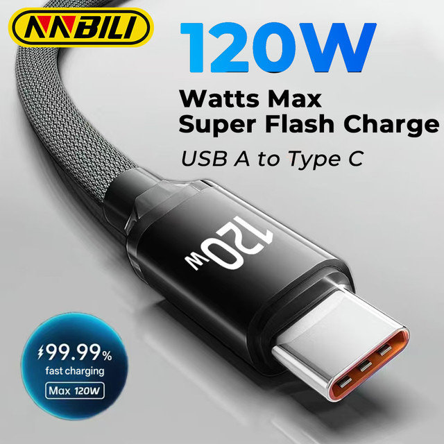 NNBILI USB-A auf USB-C Ladekabel 120W Schnellladekabel in Schwarz - Bild 1