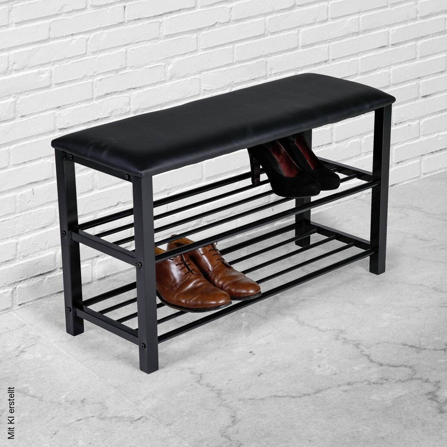 Axentia Sitzbank als Schuhregal in Schwarz mit Kunstleder und Metall/Holz-Elementen - Bild 2