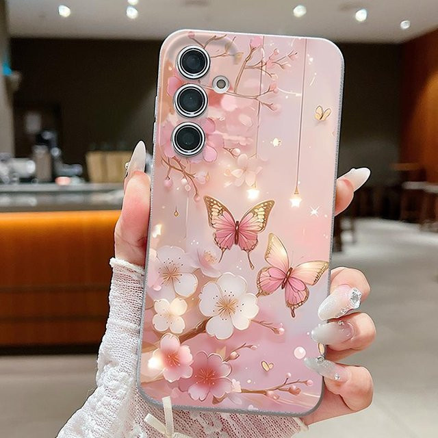 Handyhülle mit Schmetterlingsblumen-Druck für Samsung Galaxy A57 A37 A17 A56 A55 A36 A16 A15 5G A26 A35 A25 A54 A14 A53 5G aus weichem Silikon in Pink - Bild 1