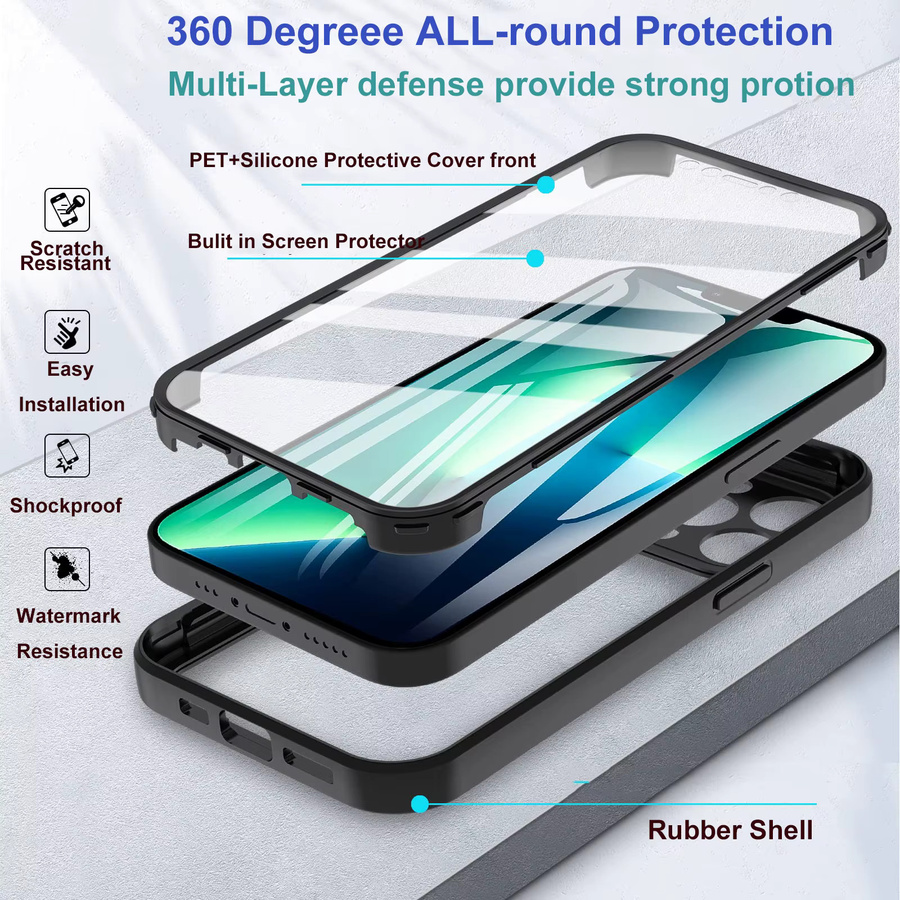 Transparente 360-Grad Schutzhülle für Xiaomi Redmi Note 13 12 Pro 11 10 5G sowie Redmi 13c 12c 10c mit integrierter Displayschutzfolie - Bild 2