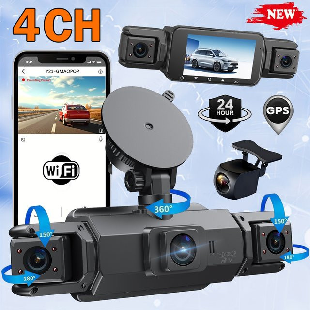 GMAIPOP 4-Kanal Auto-Dashcam mit 4K-Auflösung, WiFi, GPS und 24 Stunden Parkmonitor in Schwarz - Bild 1