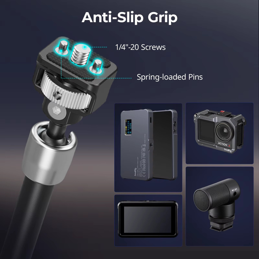 SmallRig Magic Arm Unterstützung 7/11 Zoll in Schwarz mit 1/4"-20 Schrauben und einziehbaren Stiften für Monitore, Videoleuchten, Smartphones und Action-Kameras - Bild 2